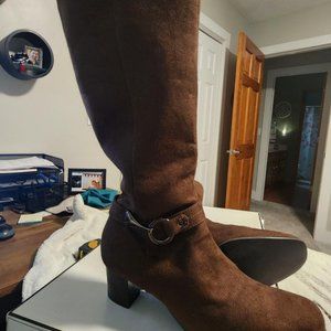 Pesaro Brown Suede Tall Boot Size 8, New.